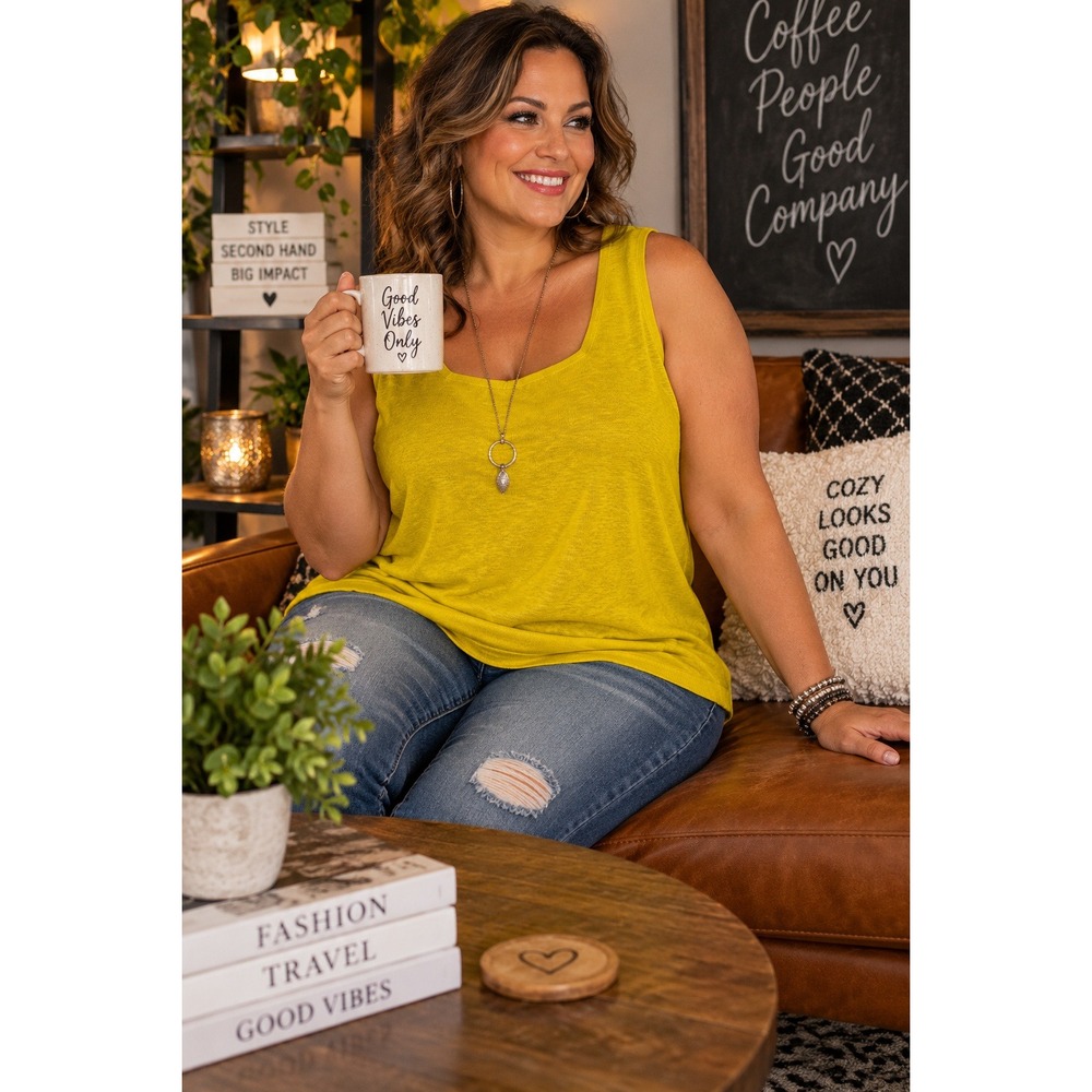 Evan-Picone Black Label Mustard Yellow Knit Scoop Neck Tank Top XL